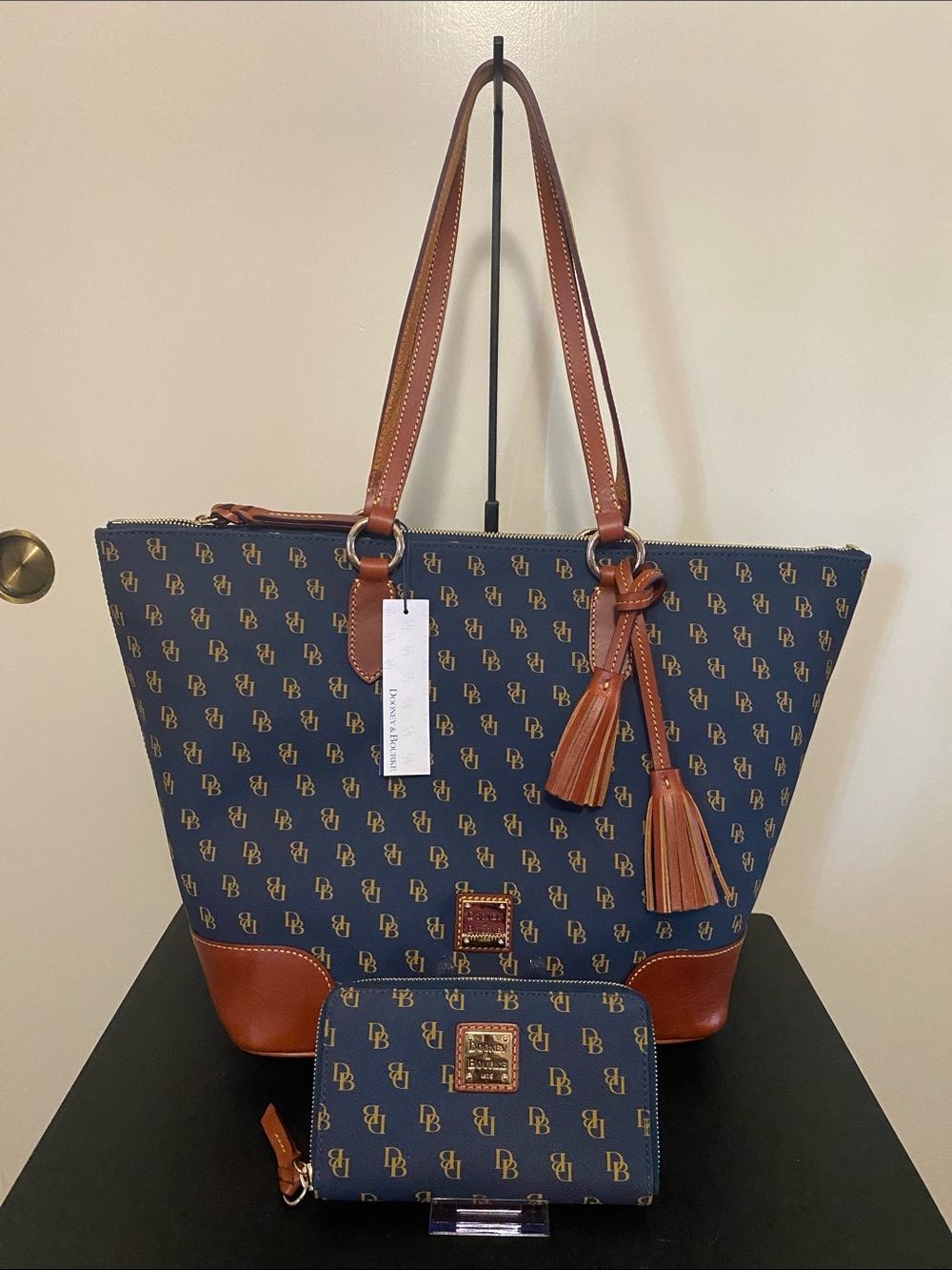 Dooney & Bourke Navy Gretta DB Logo Tote with Matching Wallet
